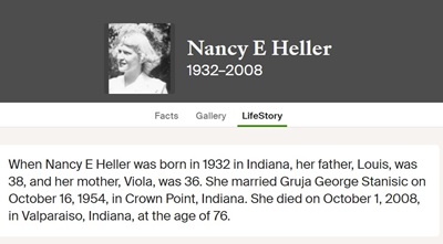 Nancy Heller Stanisic life info, Class of 1950