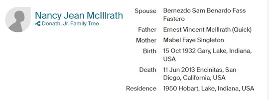 Nancy McIllrath Carlisle Fas life info, Class of 1950