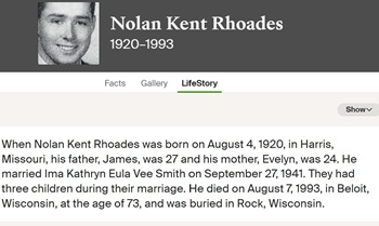 Nolan Rhoades life info, Class of 1939