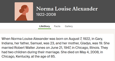 Norma Alexander Holmes life info, Class of 1940