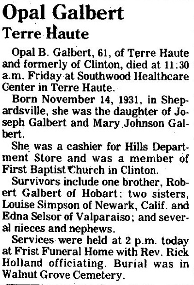 Opal Galbert obiturary, Class of 1950