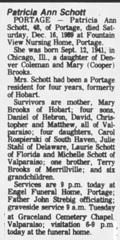 Patricia Brooks Schott obit, Class of 1960