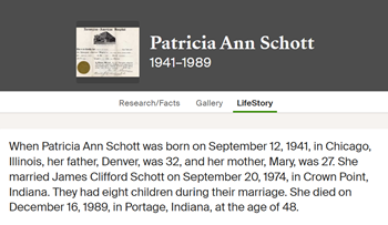 Patricia Brooks Schott life info, Class of 1960