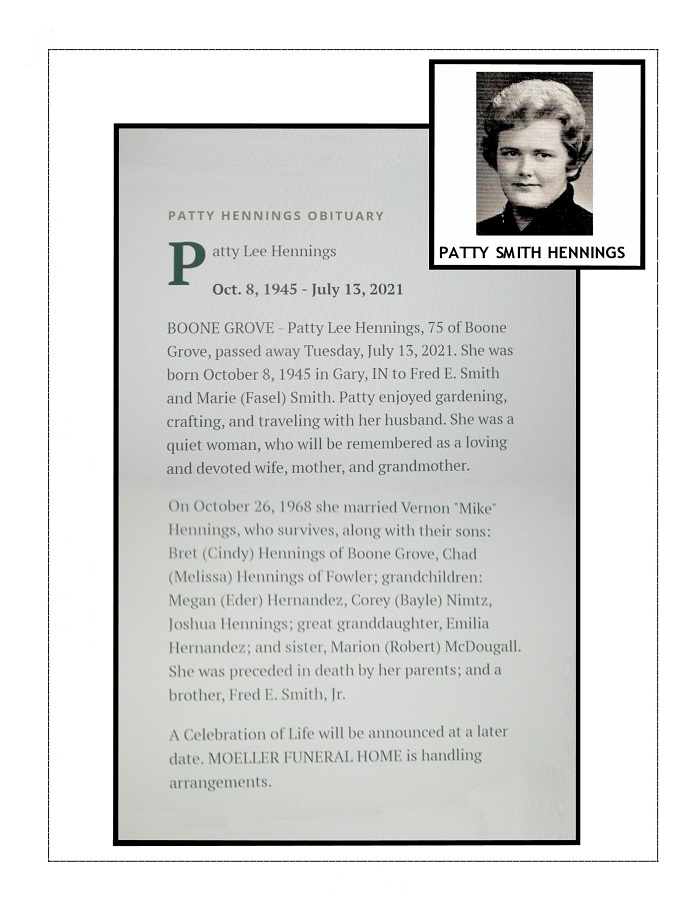 Patty Smith Hennings obituary, Class of 1963