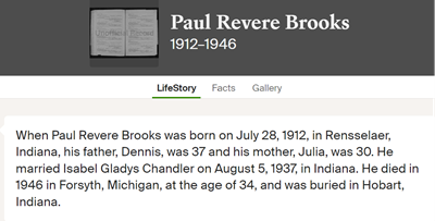 Paul Brooks marriage info, Class of 1930