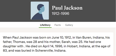 Paul Jackson, life info, Class of 1930