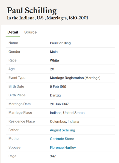Paul Schilling marriage info, Class of 1937