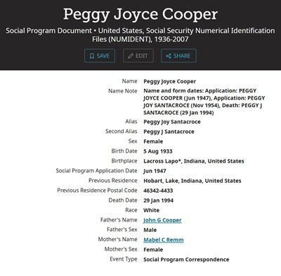 Peggy Cooper Santacroce life info, Class of 1951