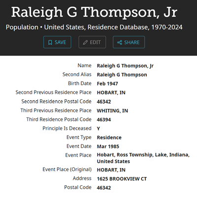 Raleigh Thompson life info, Class of 1965