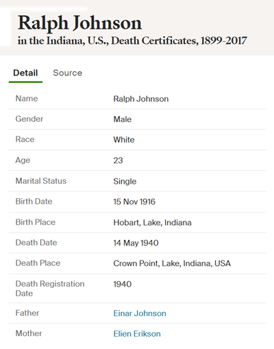 Ralph Johnson obit info, Class of 1935