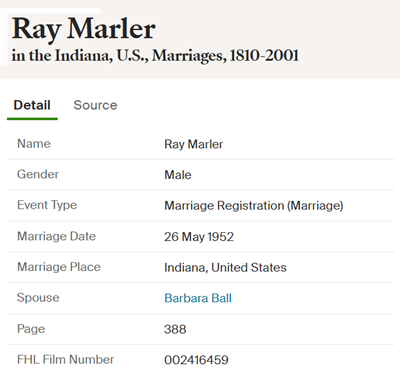 Ray Marler marriage info, Class of 1946