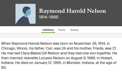 Raymond Nelson life info, Class of 1932