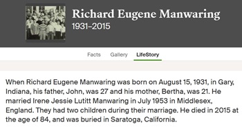 Richard (Dick) Manwaring life info, Class of 1949