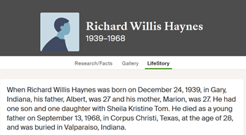 Richard (Dick) Haynes life info, Class of 1957