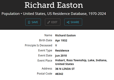 Richard Easton life info, Class of 1951