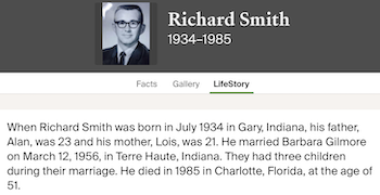 Richard Smith life info, Class of 1952