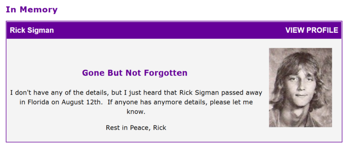 Rick Sigman memorial, Class of 1980