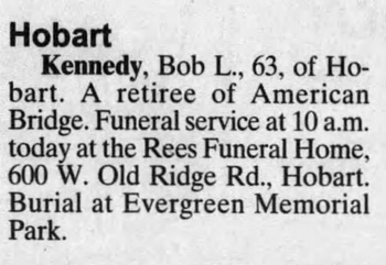 Robert (Bob) Kennedy obit notice, Class of 1945