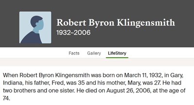 Robert (Bob) Klingensmith life info, Class of 1950