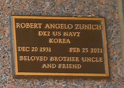 Robert (Bob) Zunich gravestone, Class of 1949