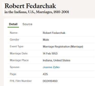 Robert Fedorchak marriage info, Class of 1951