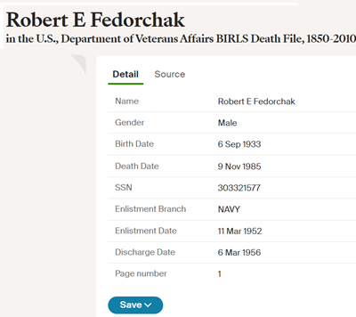 Robert Fedorchak military info, Class of 1951