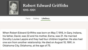 Robert Griffiths life info, Class of 1934