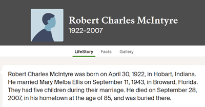 Robert McIntyre life info, Class of 1940