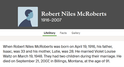 Robert McRoberts life info, Class of 1932