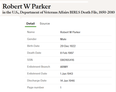 Robert Parker  military info, Class of 1939