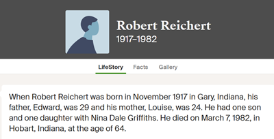 Robert Reichert life info, Class of 1937