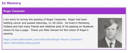 Roger Carpenter class tribute, Class of 1971