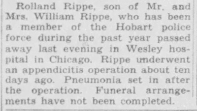 Roland Rippe obit notice, Class of 1939