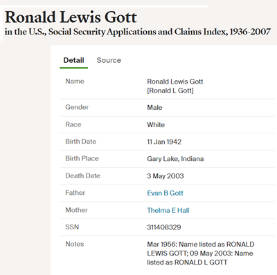 Ronald (Ronnie) Gott life into, Class of 1960