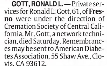 Ronald (Ronnie) Gott obit, Class of 1960