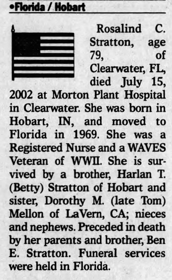 Rosalind Stratton obituary, Class of 1940