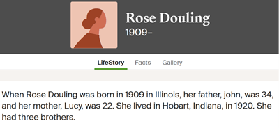 Rose Dooling (Douling) Smith life info, Class of 1926