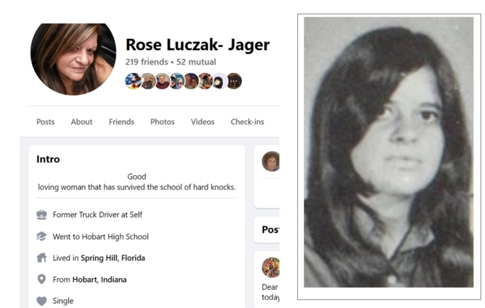 Rose Luczak-Jager Facebook page snip, Class of 1973