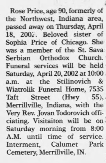 Rose Price obituary, Class of 1930