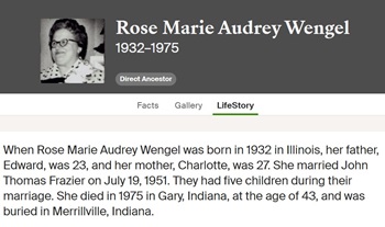 Rosemarie Audrey Wengel Frazier life info, Class of 1951
