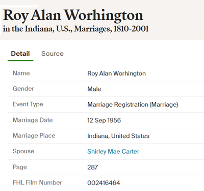 Roy Worthington marriage info, Class of 1955