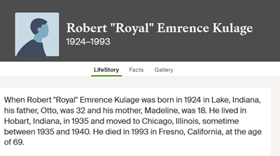 Royal Kulage life info, Class of 1943