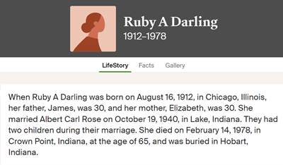 Ruby Darling Rose marriage info, Class of 1930