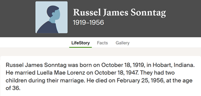 Russell Sonntag marriage info, Class of 1938