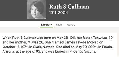 Ruth Cullman McNab marriage info, Class of 1928