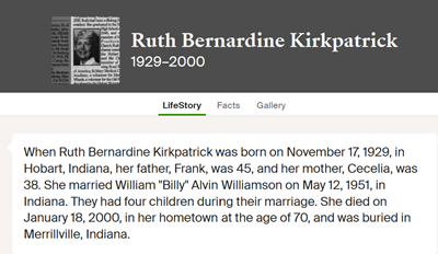 Ruth Kirkpatrick Williamson marriage info, Class of 1948