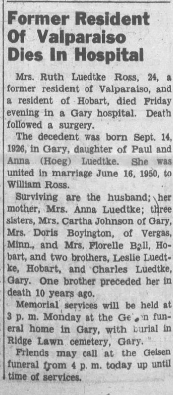 RUth Luedtke Ross obit article, Class of 1944