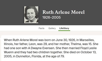 Ruth Morel Wuenn life info, Class of 1944