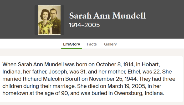 Sarah "Sassy" Mundell Boruff marriage info, Class of 1933