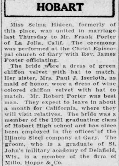 Selma Hideen Porter marriage info, Class of 1921